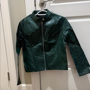 Dark Green Faux Leather Jacket